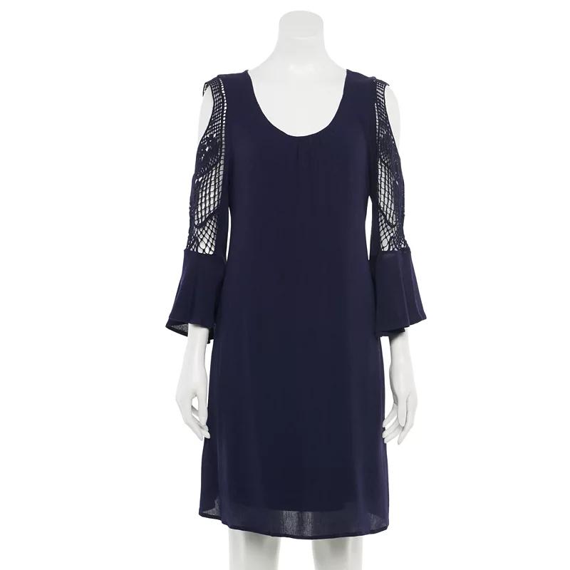 Women's Nina Leonard Crochet Cold-Shoulder Swing Dress,  Product Image