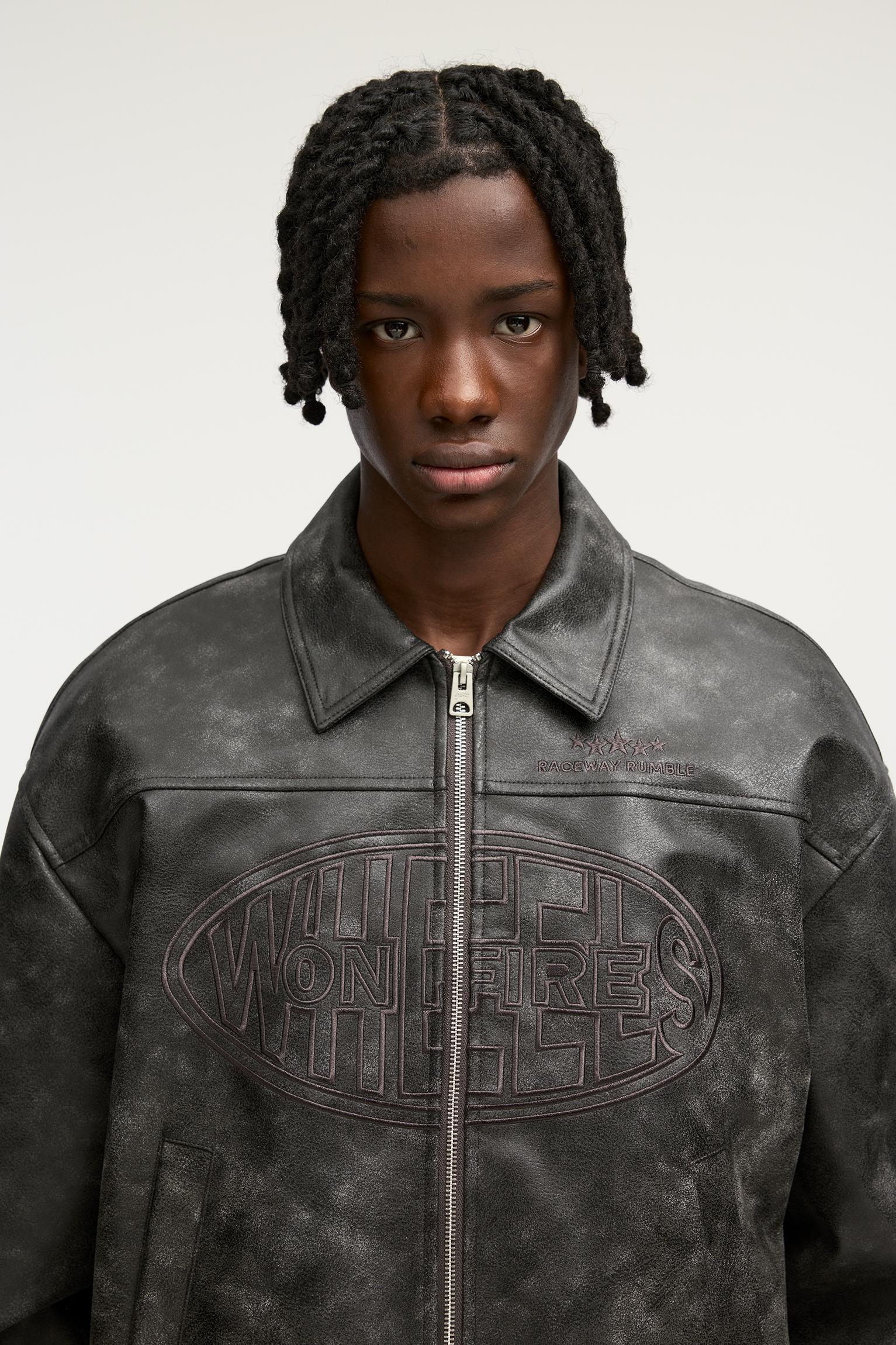 STWD embroidered faux leather boxy jacket Product Image