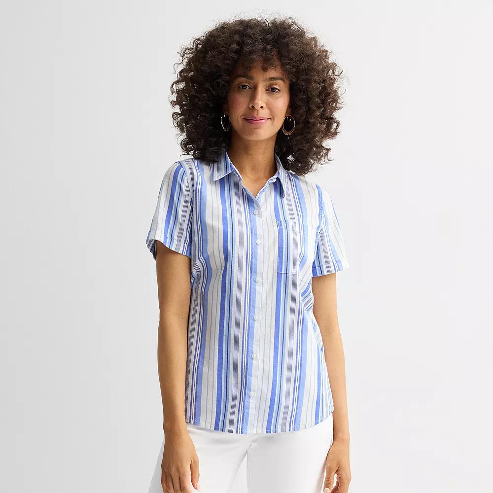 Women's Croft & Barrow® Camp Shirt, Size: Medium, Blue Varied Stripe Product Image