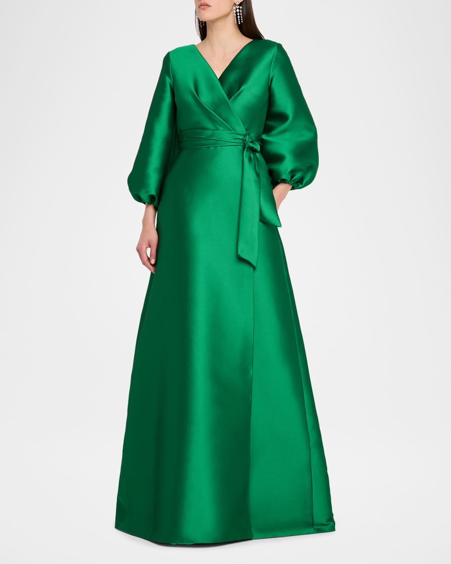 Bishop-Sleeve Mikado Pique Wrap Gown Product Image