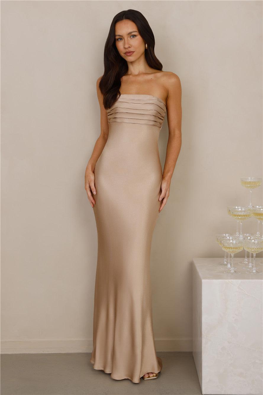 The Seraphina Strapless Satin Maxi Dress Champagne Product Image