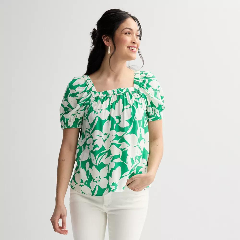 Women's Sonoma Goods For Life® Squareneck Peasant Top, Size: XS, Green Paint Floral Product Image