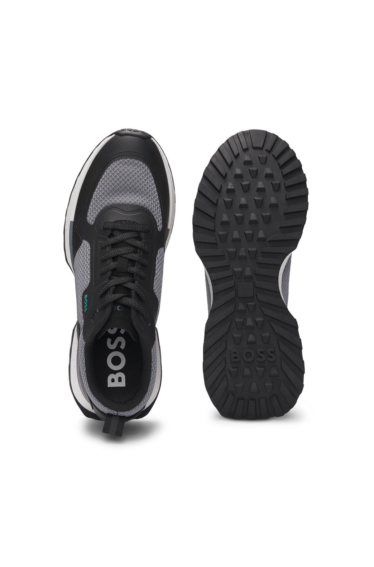 Mixed-material trainers with mesh details and branding Product Image