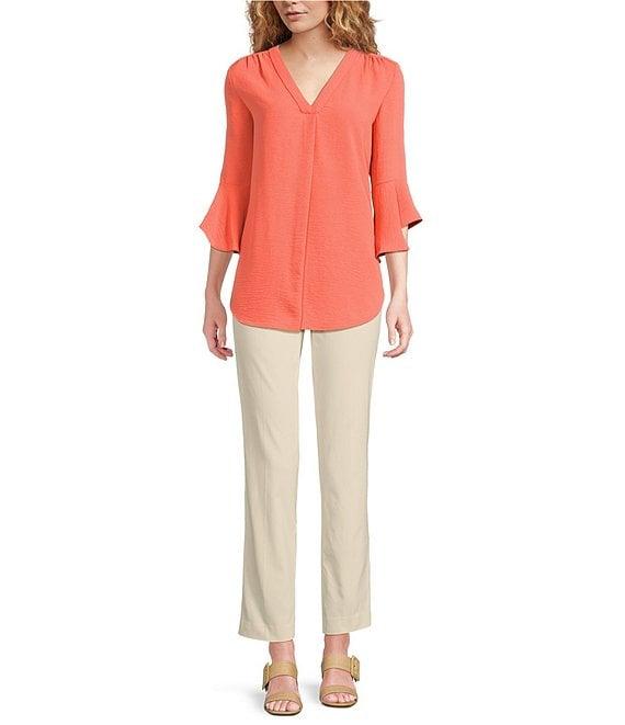 Jones New York Pleated V-Neck Flare Sleeve Tunic Product Image