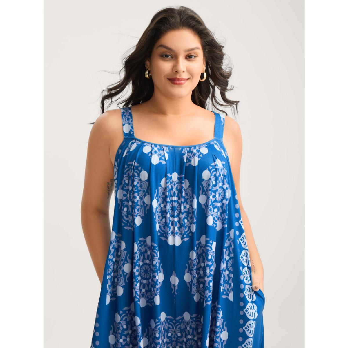 Plus Size DarkBlue Sunkissed Stretchy Adjustable Strap Jumpsuit Women Boho Sleeveless Non Vacation Loose Jumpsuits BloomChic 18-20/2X Product Image