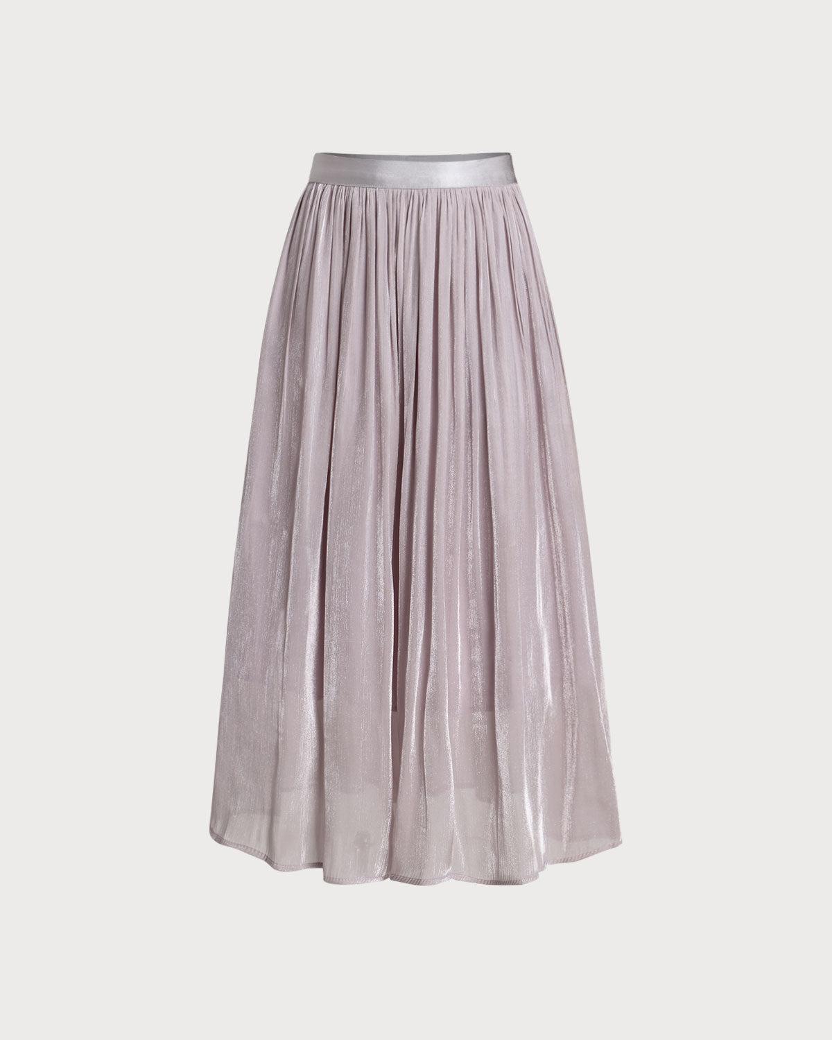 Purple Flowy Pleated Midi Skirt Product Image