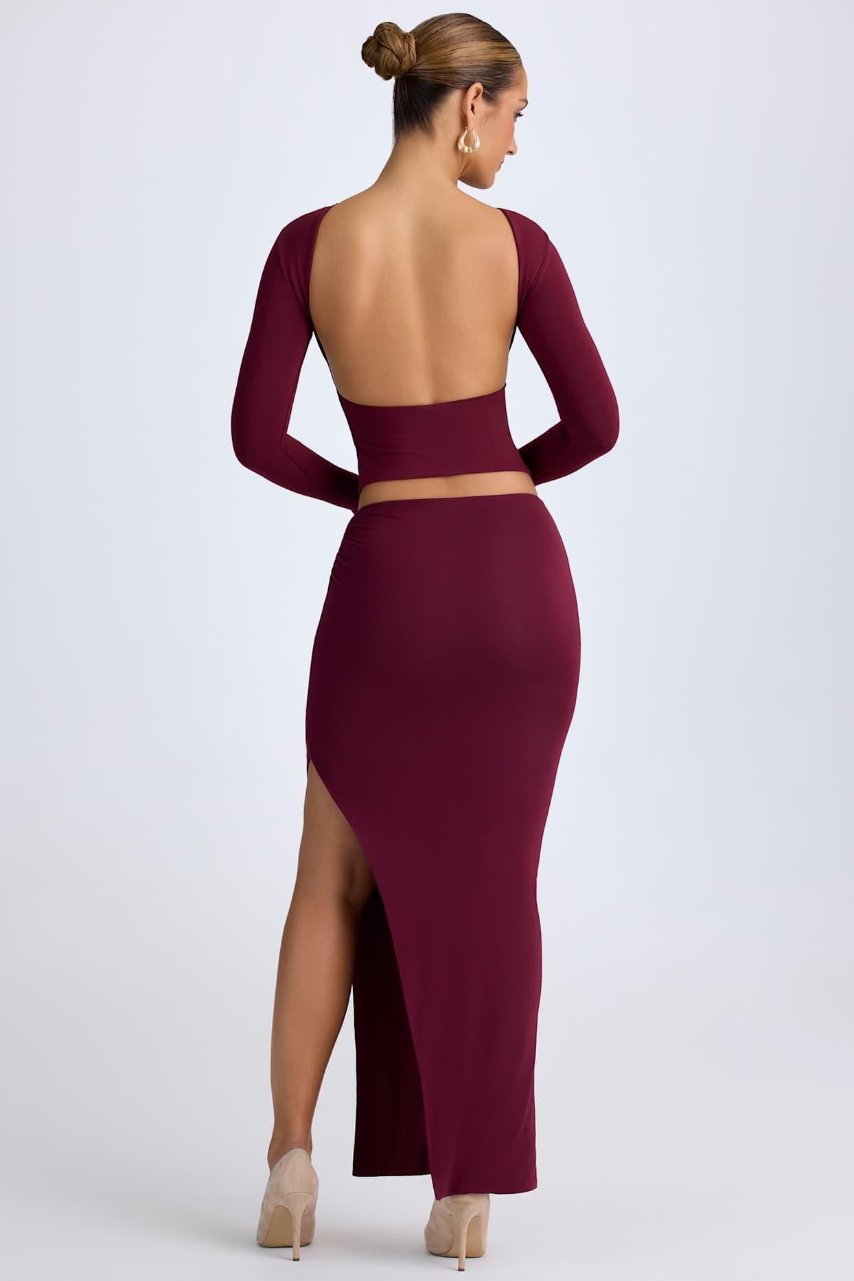 Modal Low-Rise Maxi Skirt in Wine Red Product Image