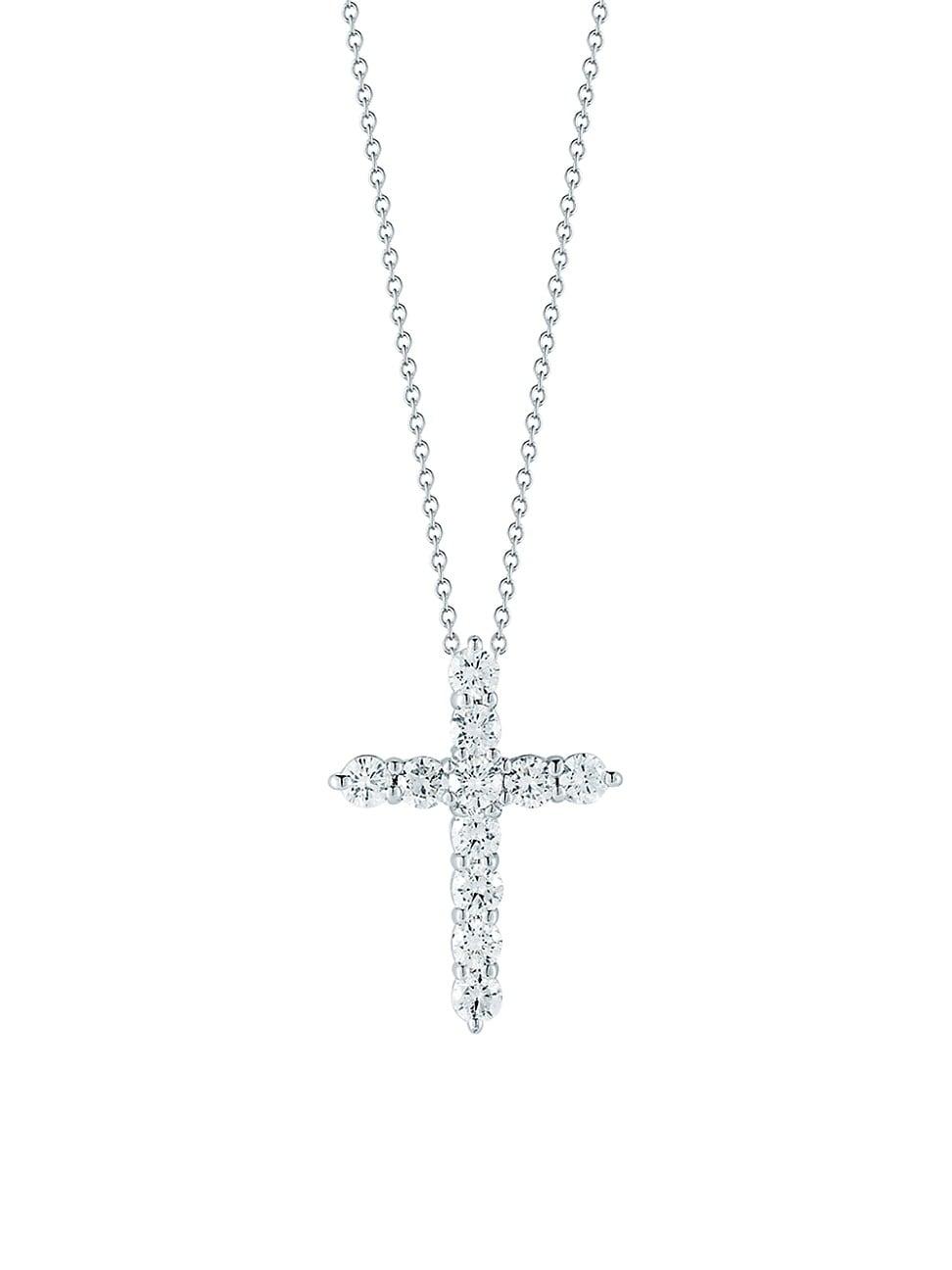 Womens 18K White Gold & 0.88 TCW Diamond Cross Pendant Necklace Product Image