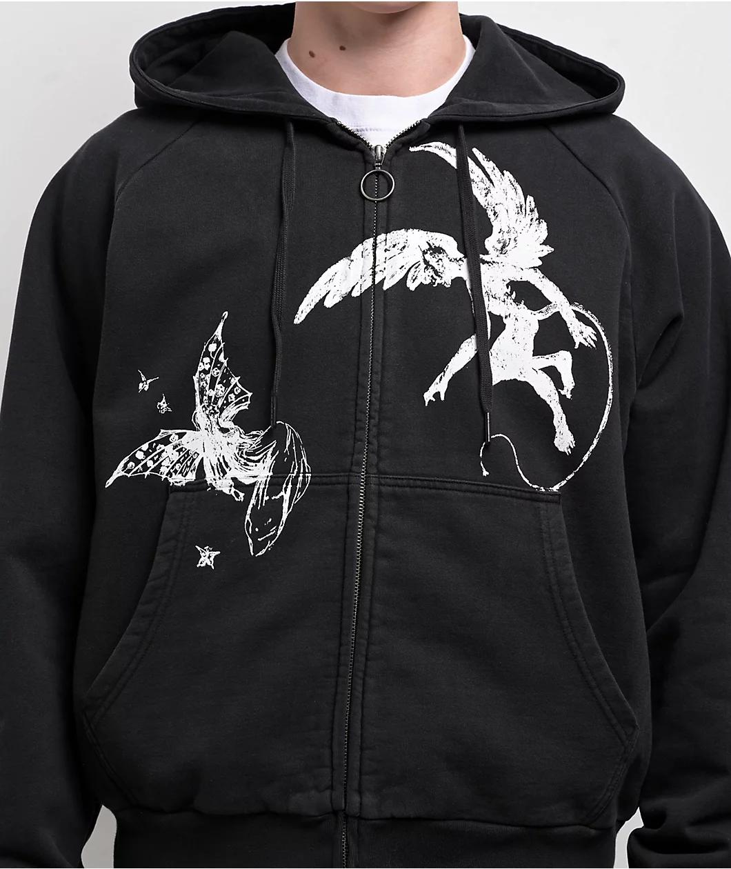 Welcome Duality Black Wash Crop Zip Hoodie Product Image