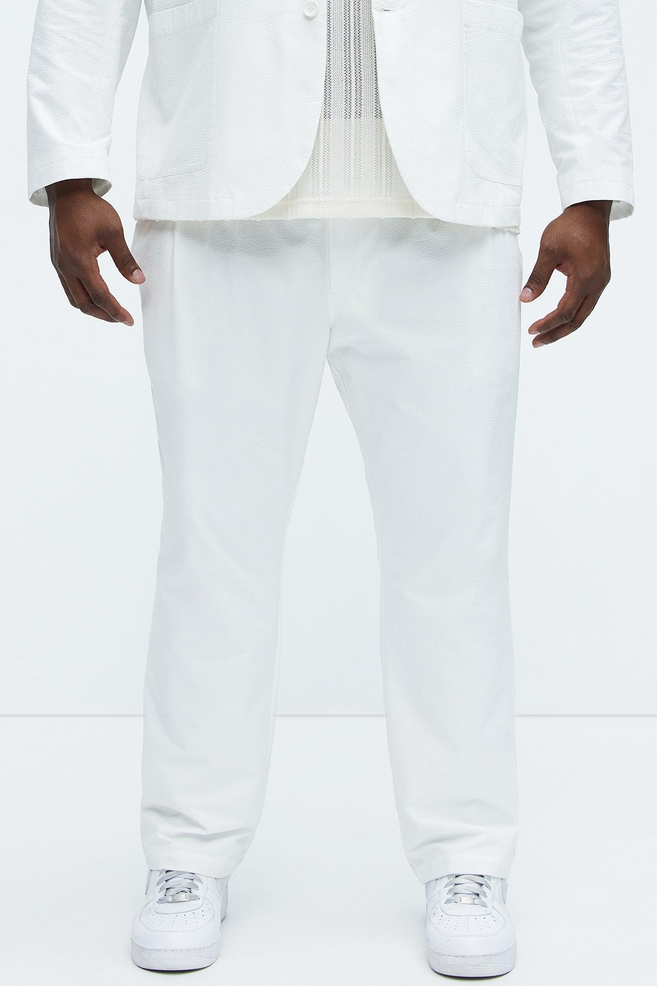 Seersucker Pleated Pants - White Product Image