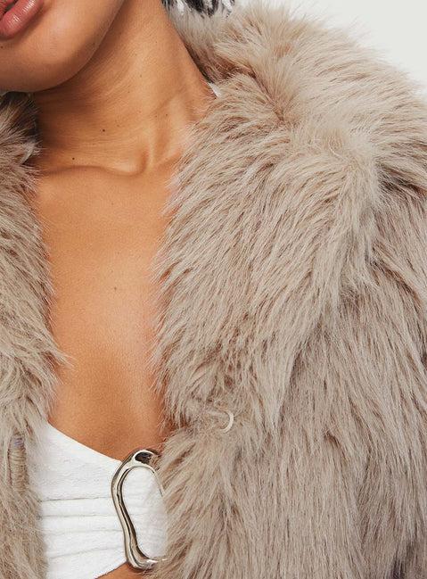 Addie Faux Fur Jacket Mushroom Product Image