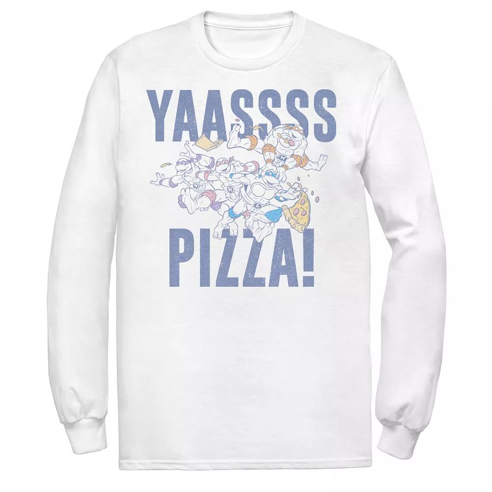 Men's Ninja Turtles Yaaasss Pizza Long Sleeve Tee, Size: XL, White Product Image
