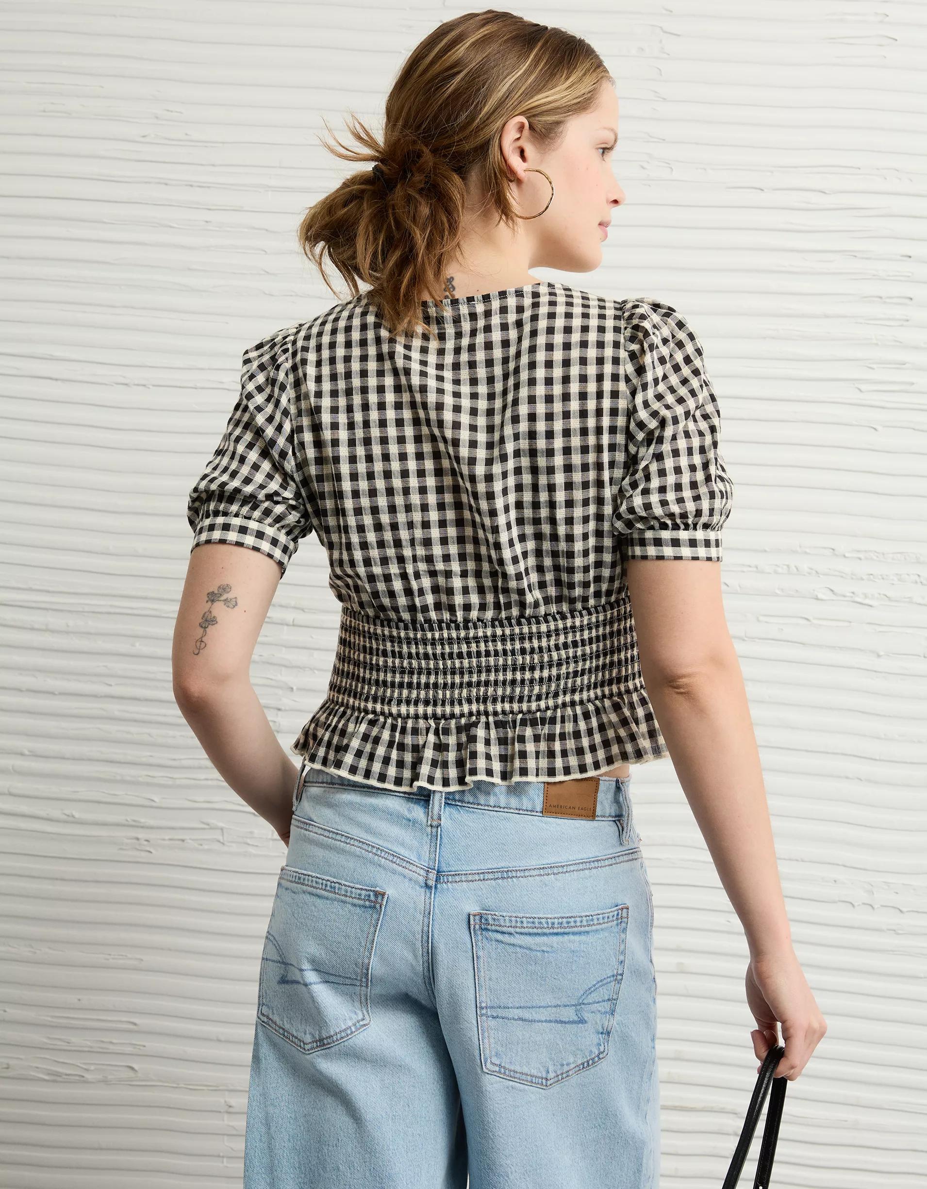 AE V-Neck Puff Sleeve Corset Shirt Product Image