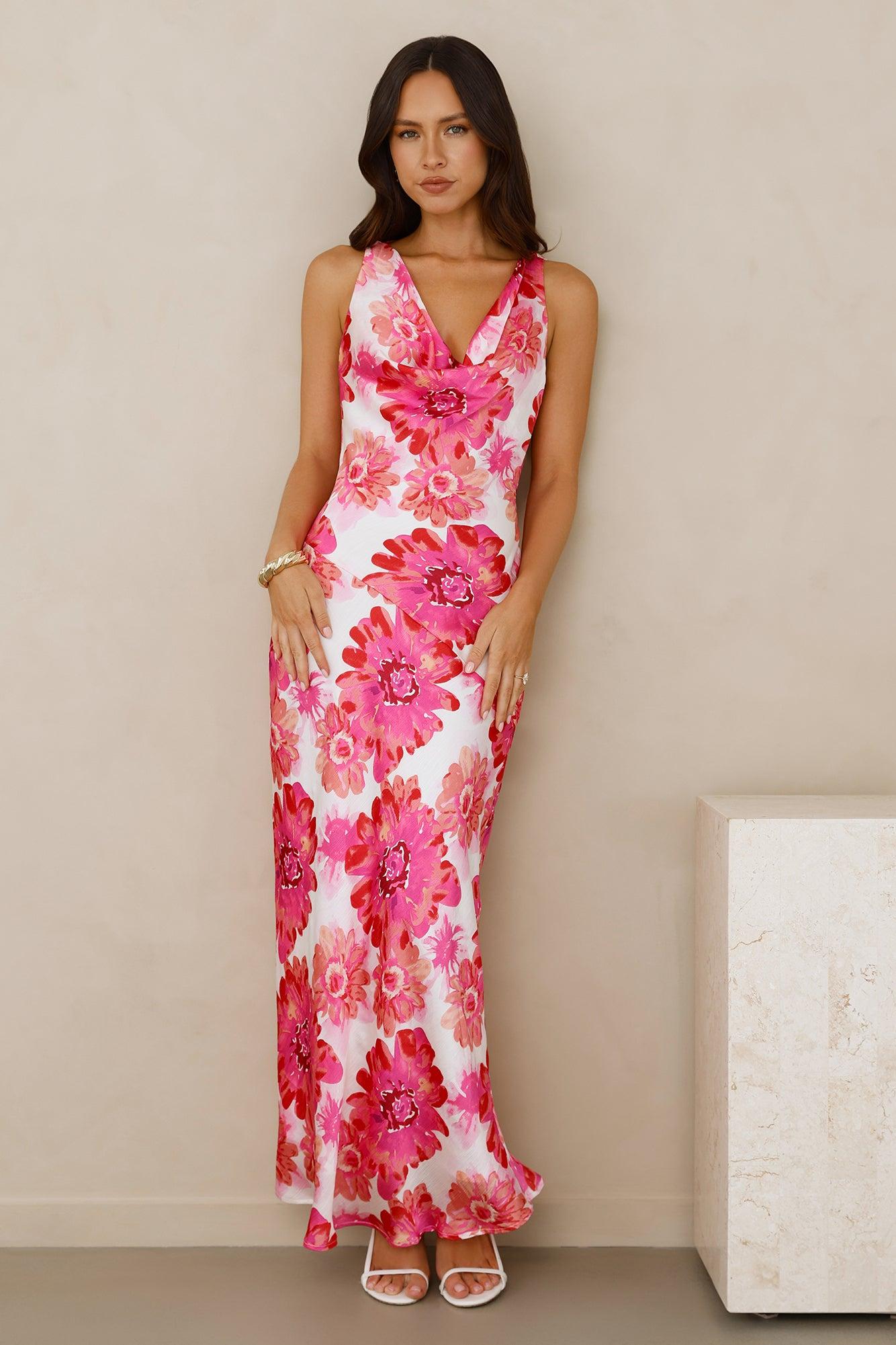 Romantic Steps Satin Maxi Dress Pink Product Image