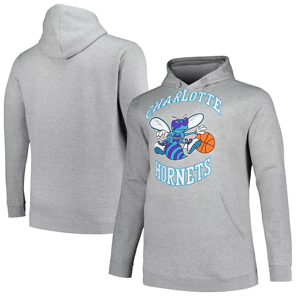Men's Mitchell & Ness Heather Gray Charlotte Hornets Hardwood Classics Big & Tall Pullover Hoodie,  Product Image