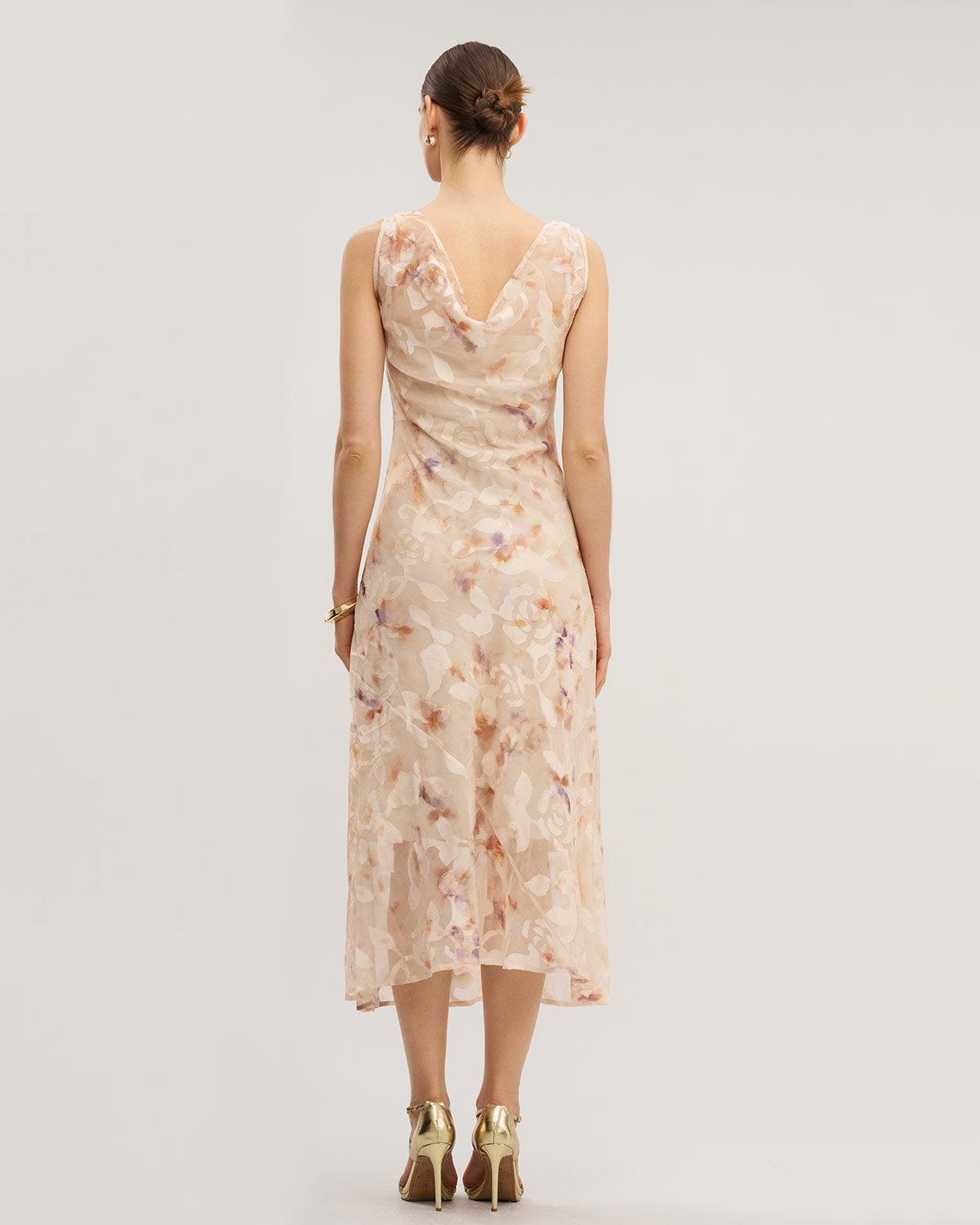 Apricot Floral Sleeveless Maxi Dress Product Image