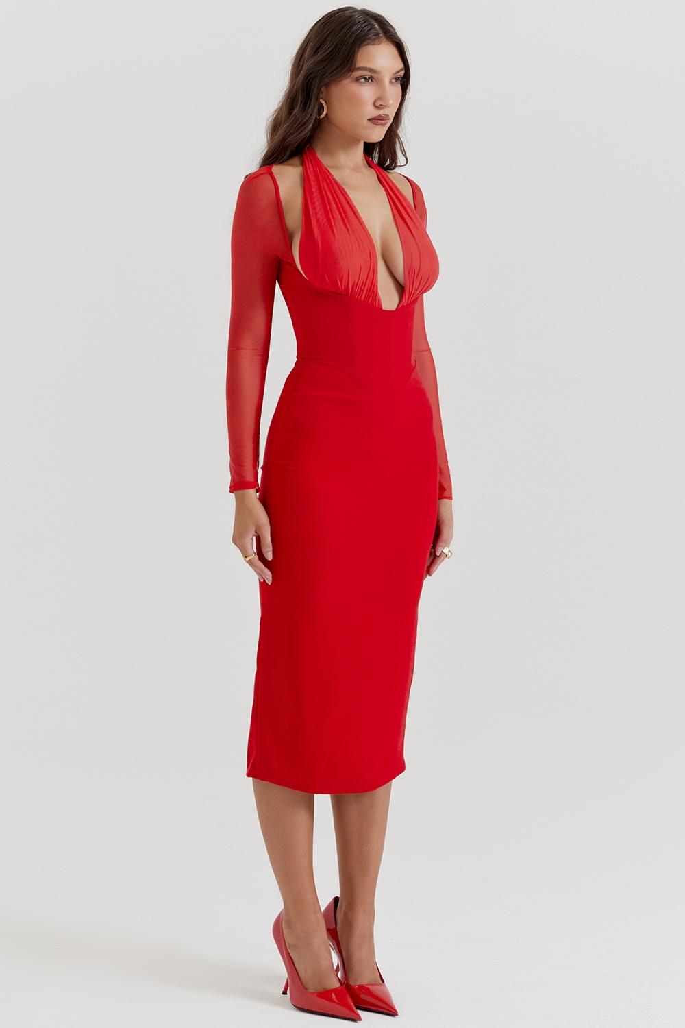 Yasmin  scarlet plunge midi dress Product Image