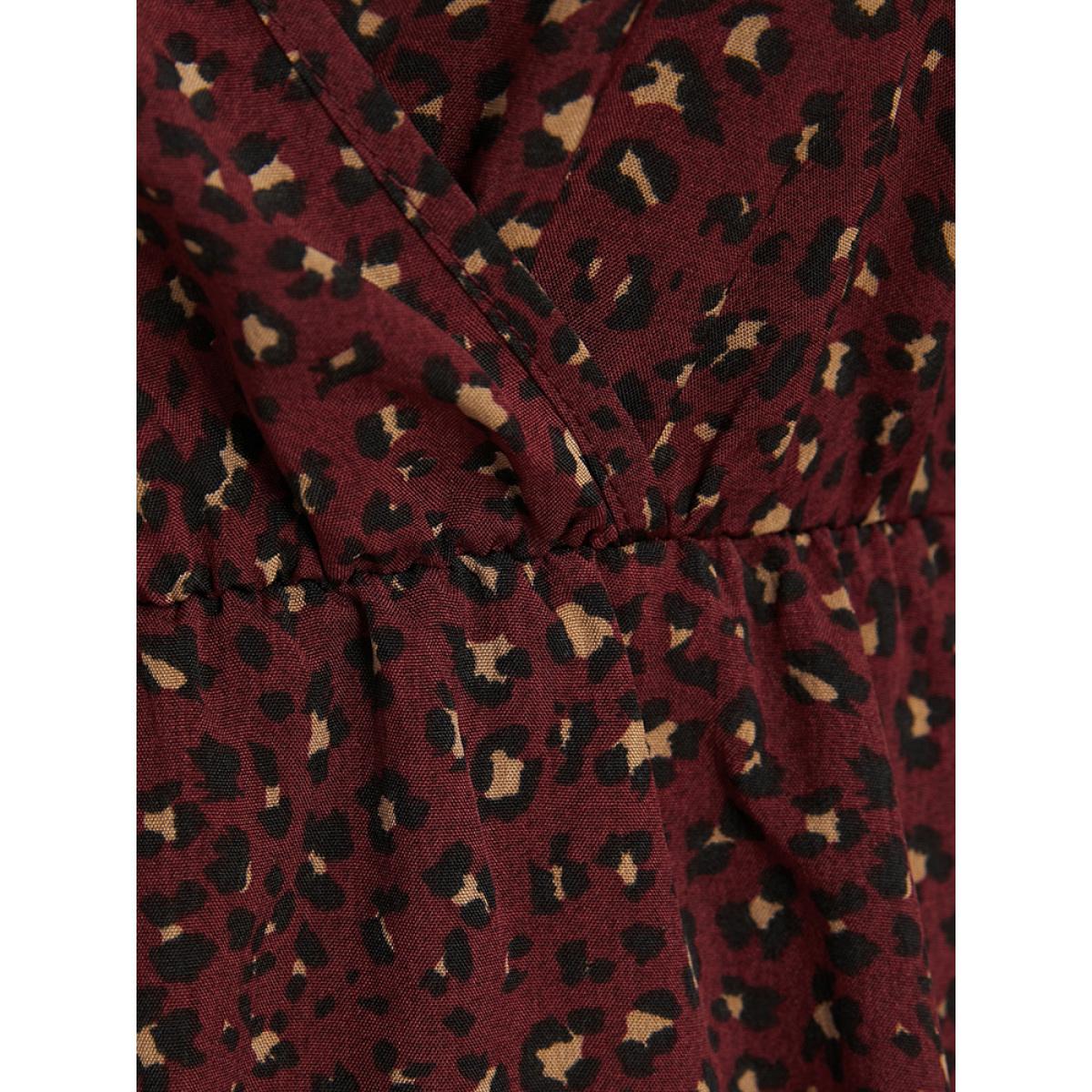 Plus Size Leopard Lantern Sleeve Pocket Wrap Midi Dress Scarlet Women Office Elastic Waist V-neck Long Sleeve Curvy Midi Dress BloomChic 10/M Product Image