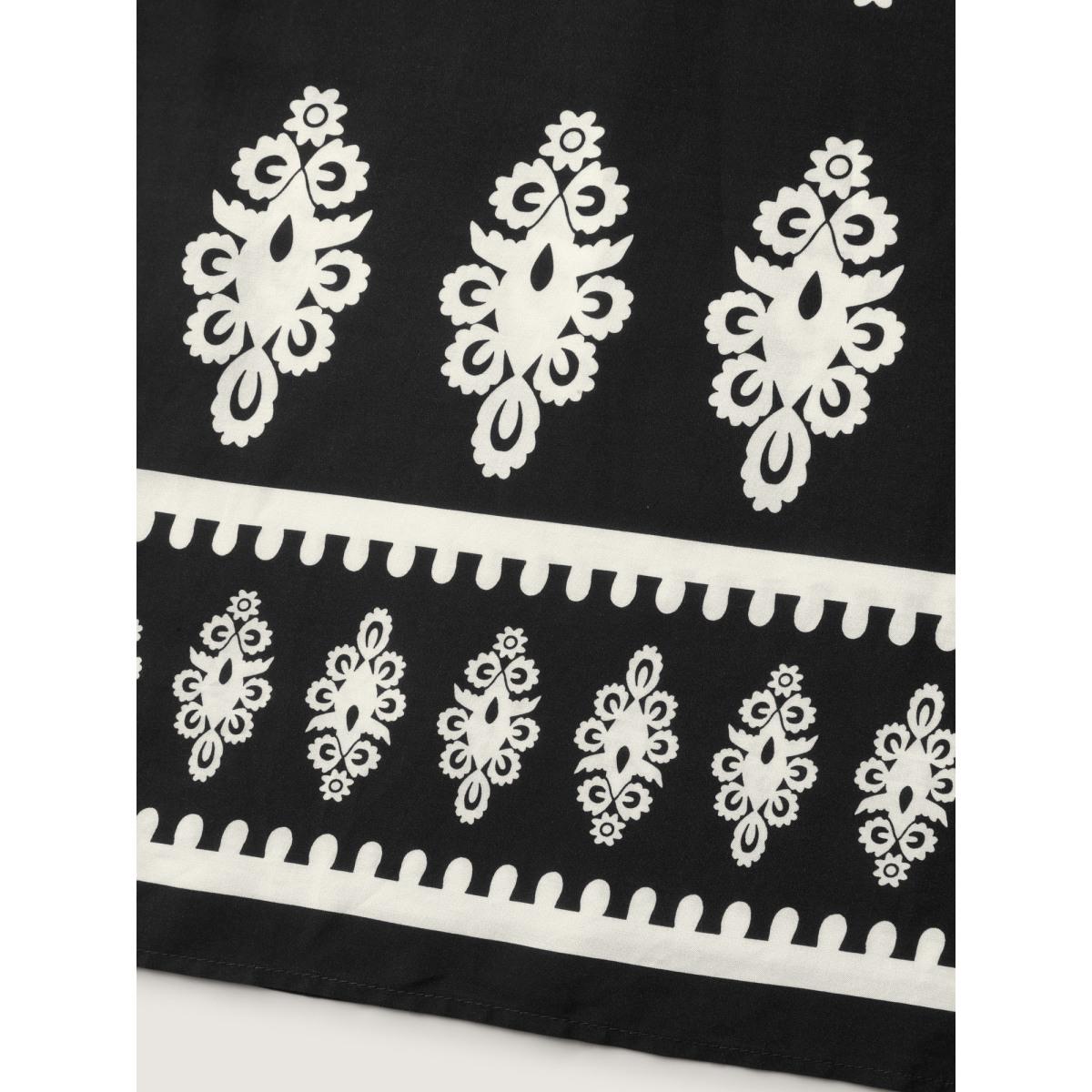 Plus Size Boho Print A-Line Midi Skirt Women BlackFlower Loose No stretch Side seam pocket Everyday-Casual Skirts BloomChic 12/L Product Image