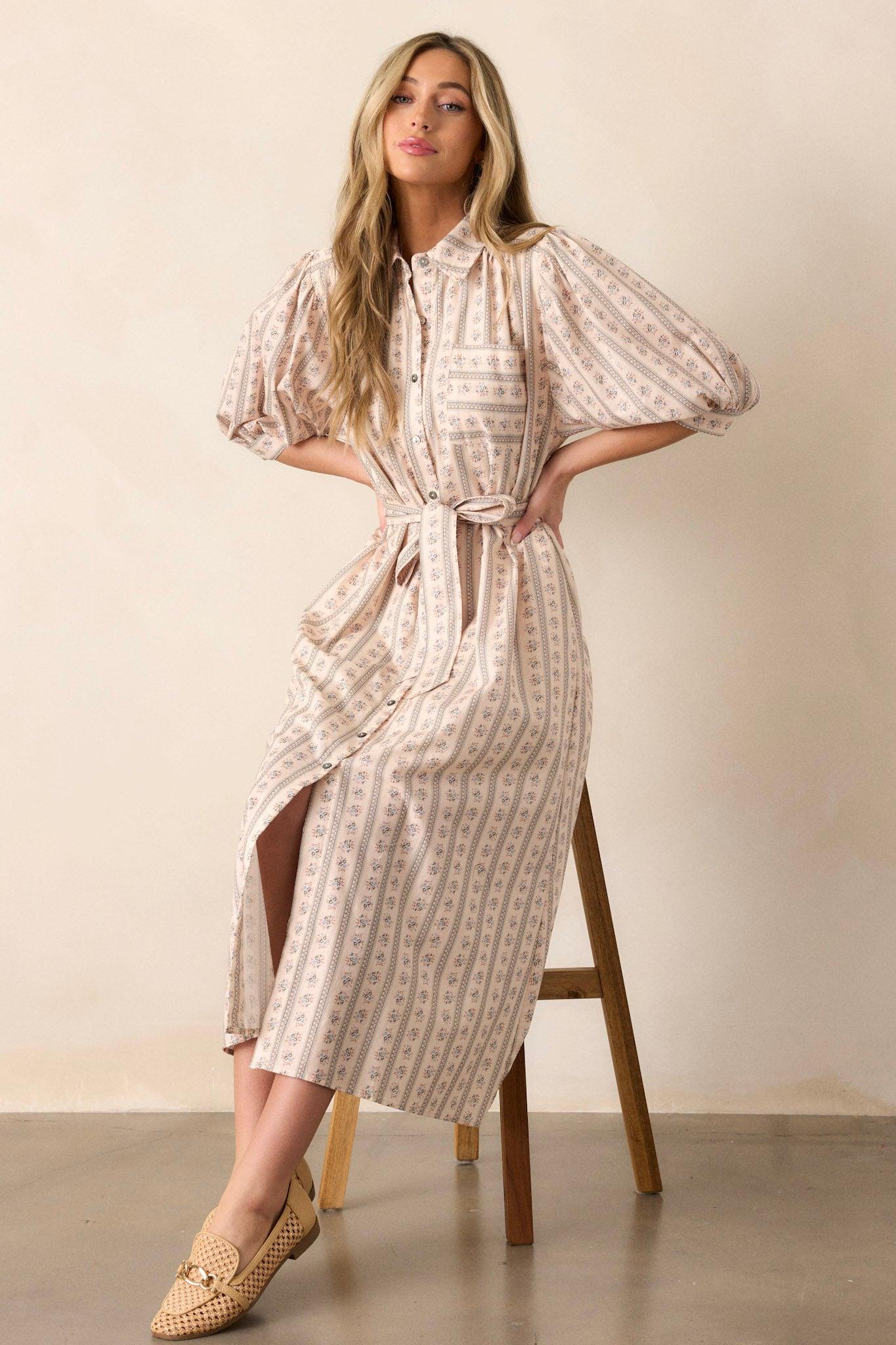 Got Me Wondering 100% Cotton Ivory Floral Midi Dress Product Image