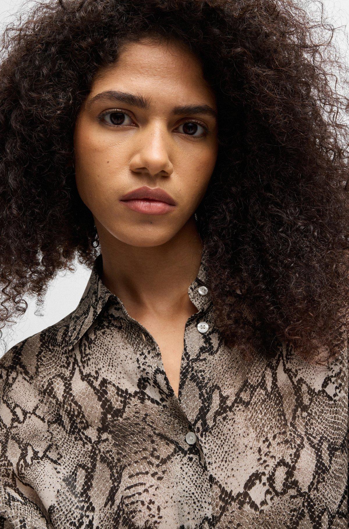 HUGO - Oversize-fit blouse in python-print crepe de Chine - Patterned Product Image