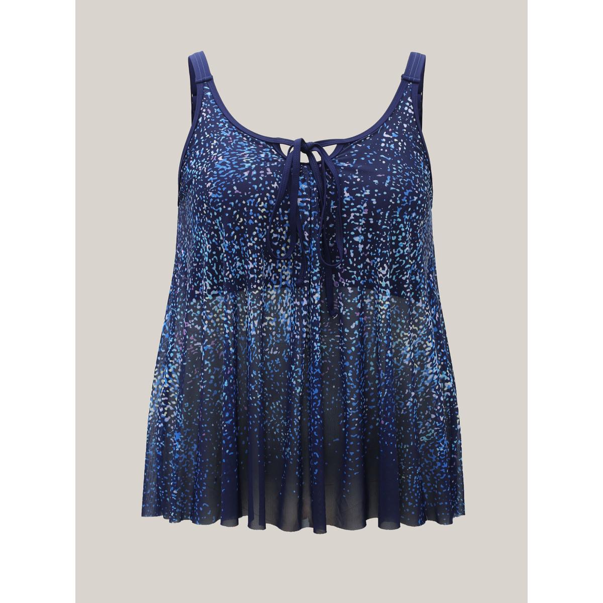 Plus Size Ombre Gradient Neck Tie Swim Top Women's Swimwear Indigo Resort Tie knot High stretch Bodycon U-neck Curve Swim Tops BloomChic 14-16/1X Product Image