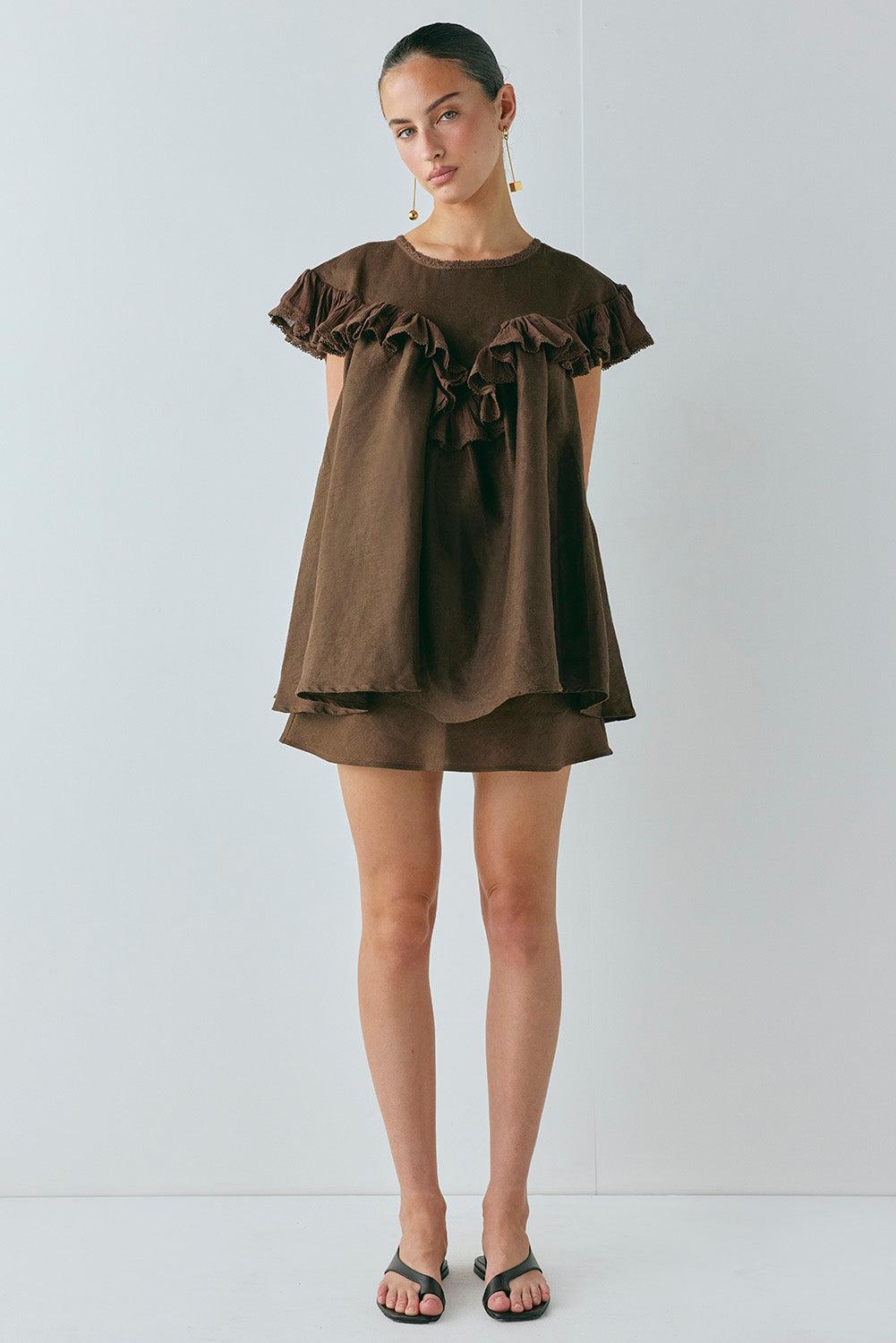 Summer Linen Mini Skirt Chocolate Product Image