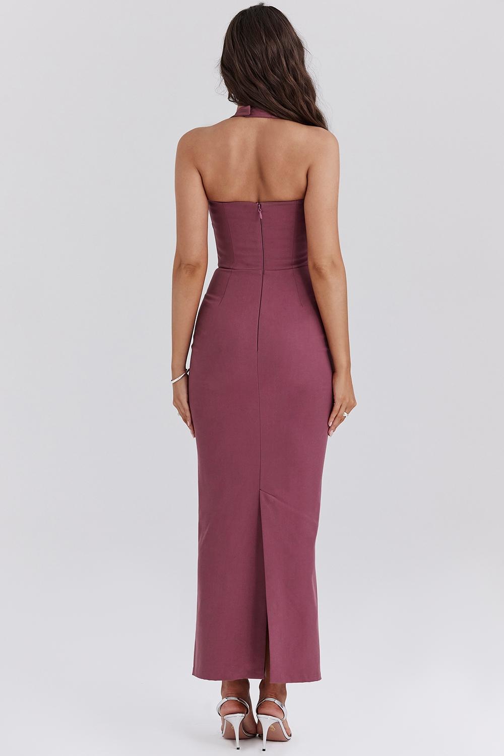 Mia  mulberry twill halter maxi dress Product Image