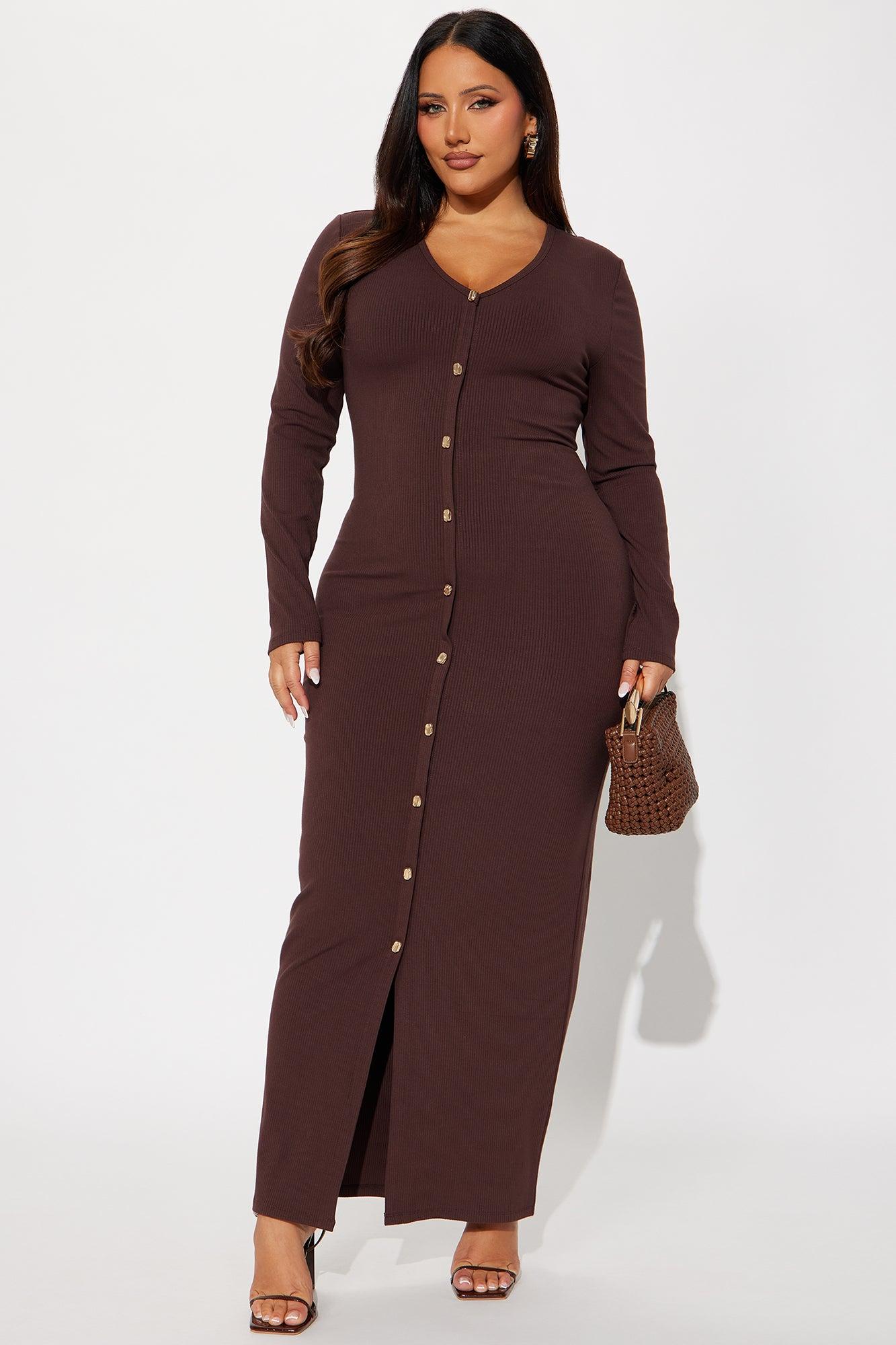 Weekend Vibin' Ribbed Maxi Dress - Brown Female Product Image