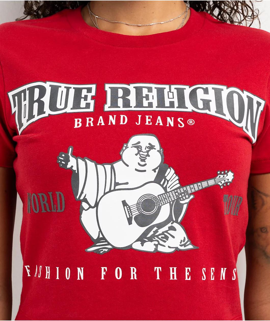 True Religion Anniversary Buddha Logo Red Crop T-Shirt Product Image
