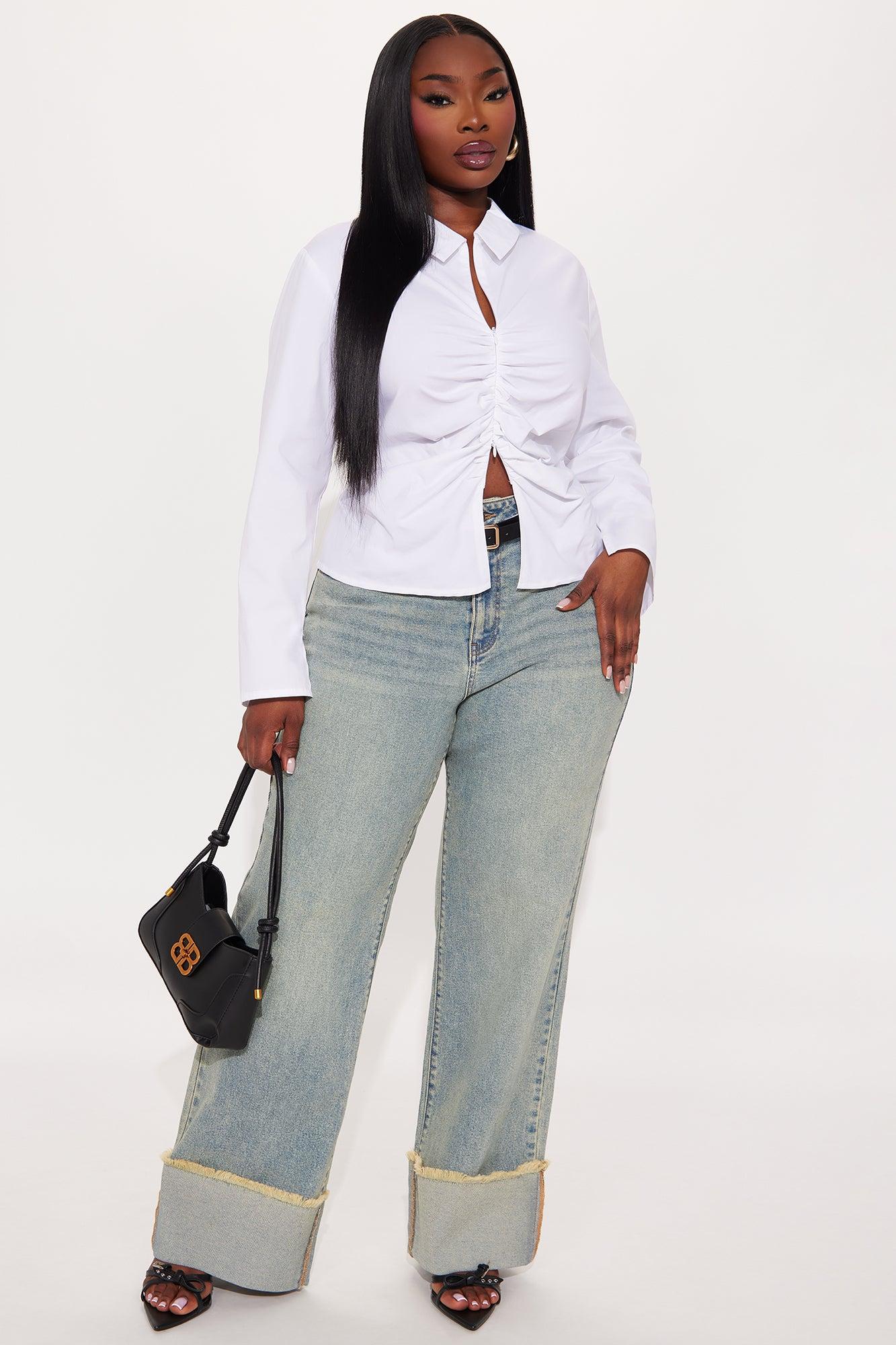 All The While Cuffed Wide Leg Jeans - Vintage Wash Product Image
