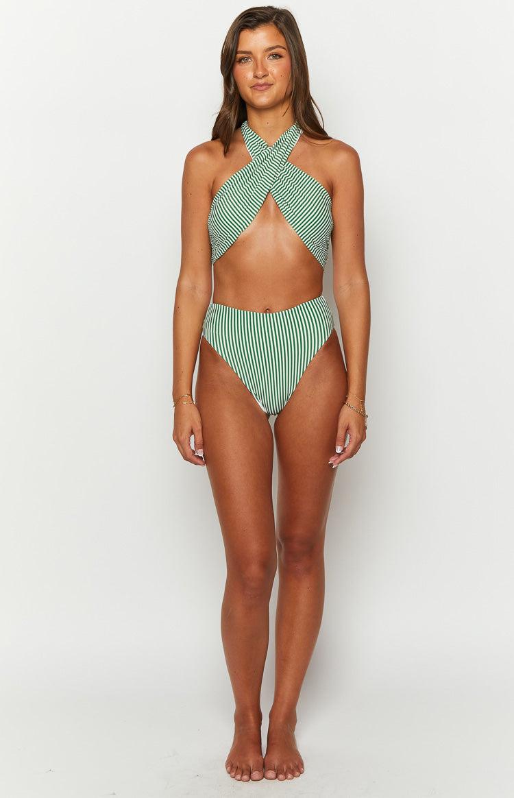 9.0 Swim Miss America Green Striped Halter Bikini Top Product Image