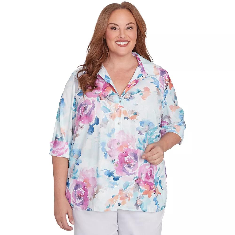 Plus Size Alfred Dunner Floral Watercolor Button Down Top, Women's, Size: 1XL, Purple Product Image