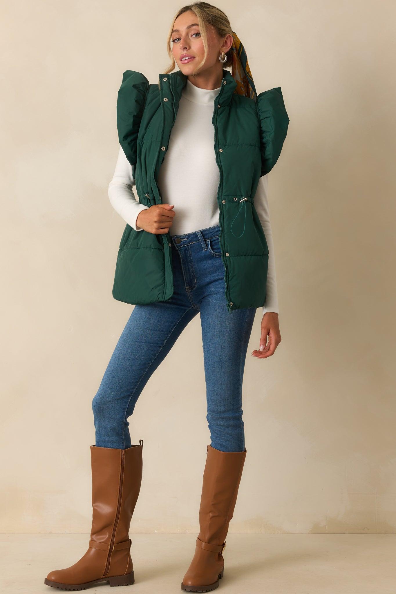 Cherry On Top Forest Green Flutter Sleeve Puffer Vest Product Image