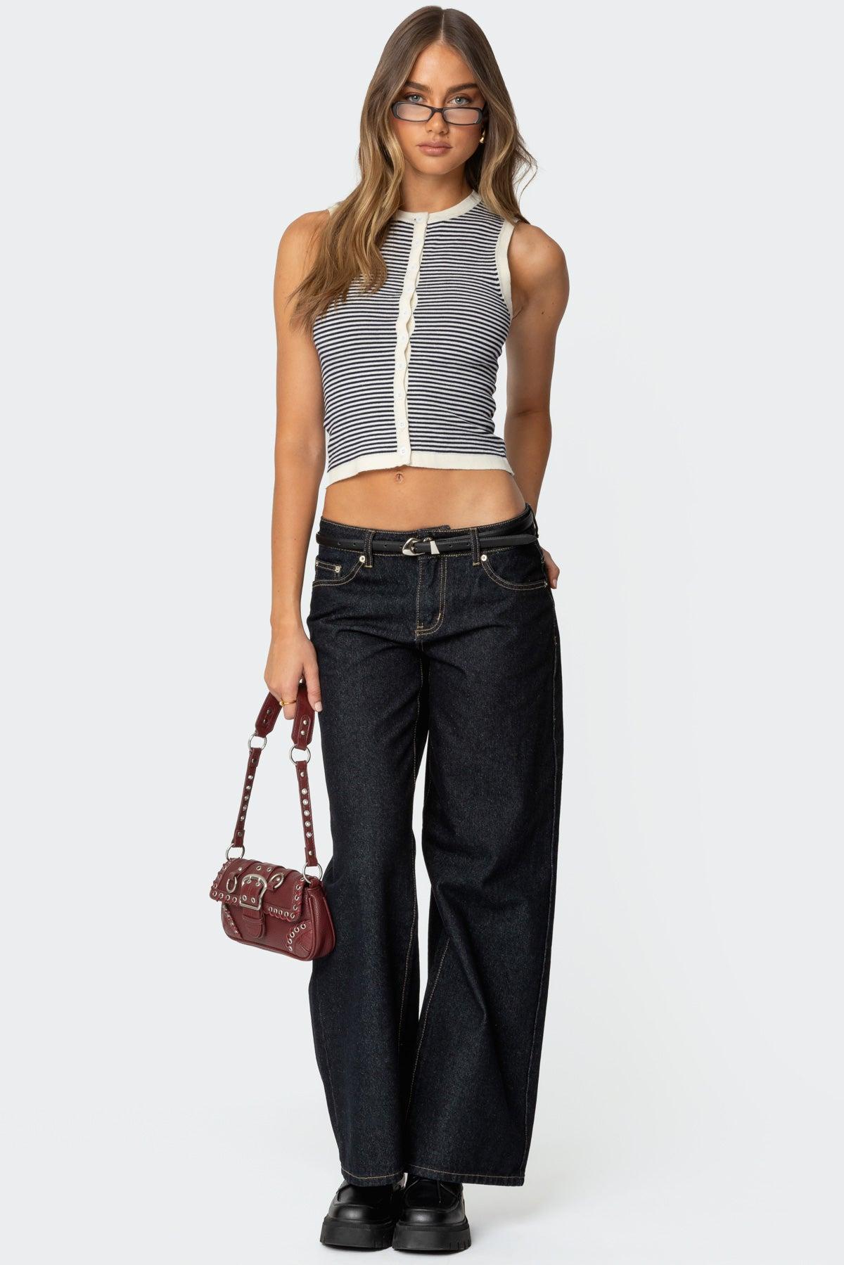 Everson Striped Button Up Knit Top Product Image