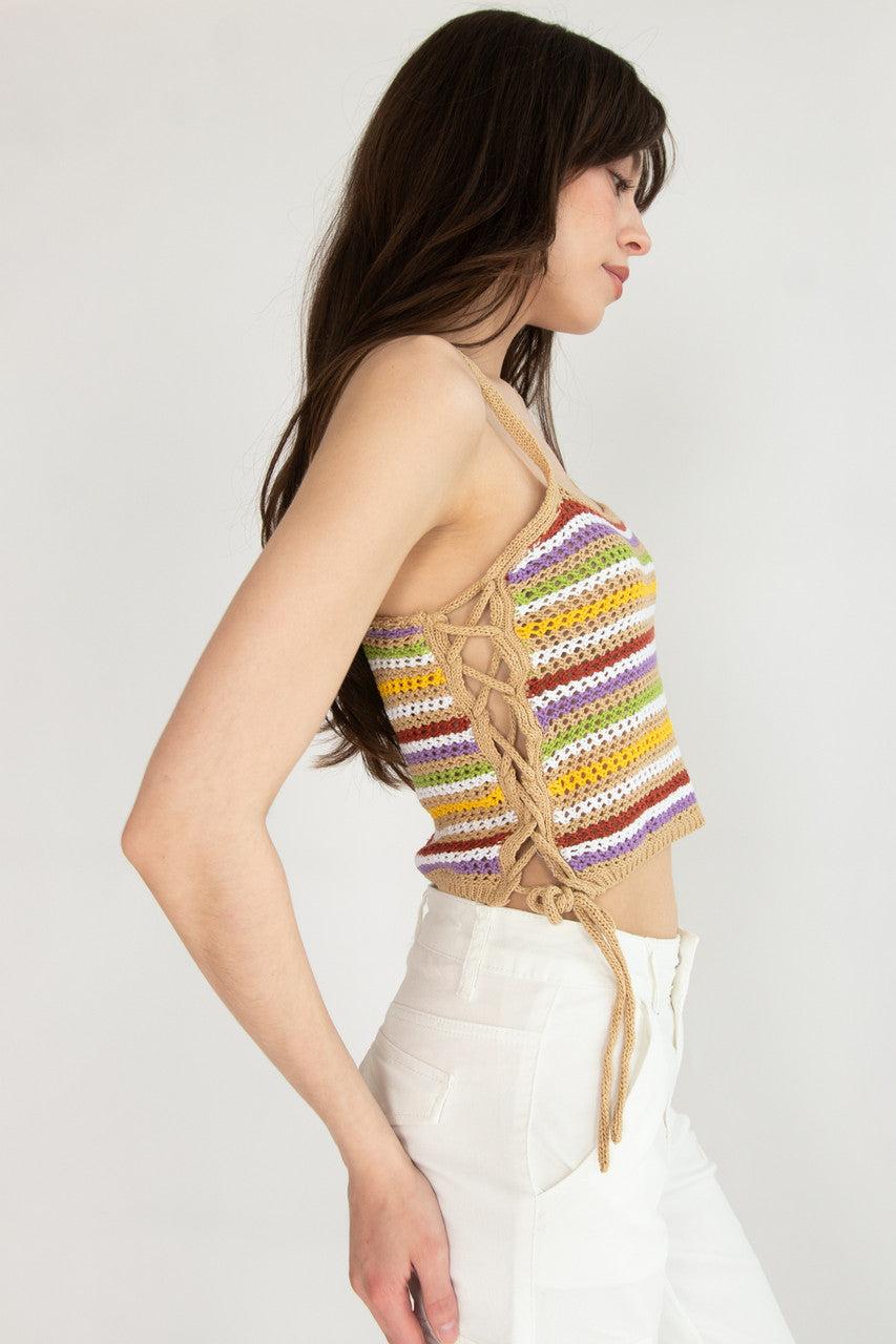 Side Lace Up  Crochet Tank Product Image