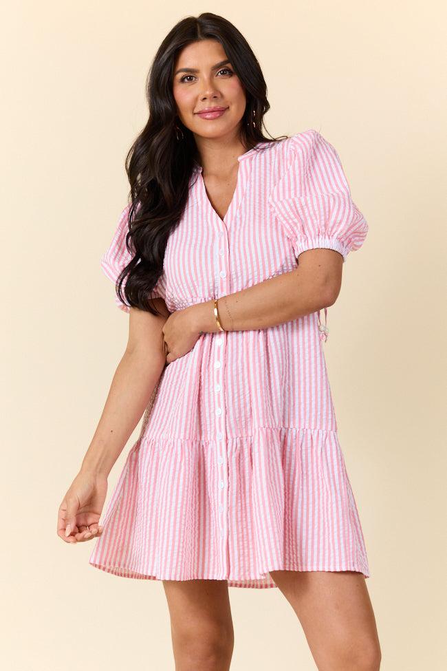 Faith In You Coral Striped Collared Mini Dress FINAL SALE Product Image