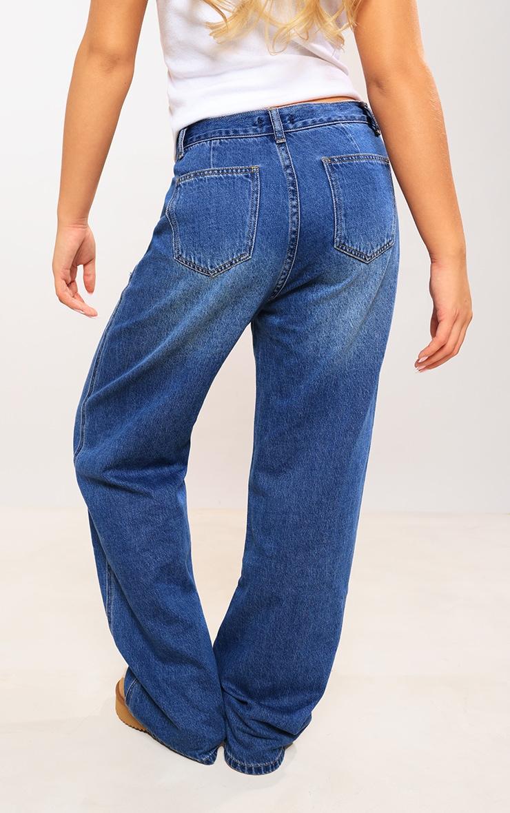 Indigo Layered Exposed Pocket Wide Leg Jeans Product Image