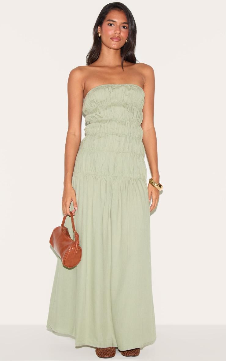 Sage Bandeau Ruched Detail Maxi Dress Product Image