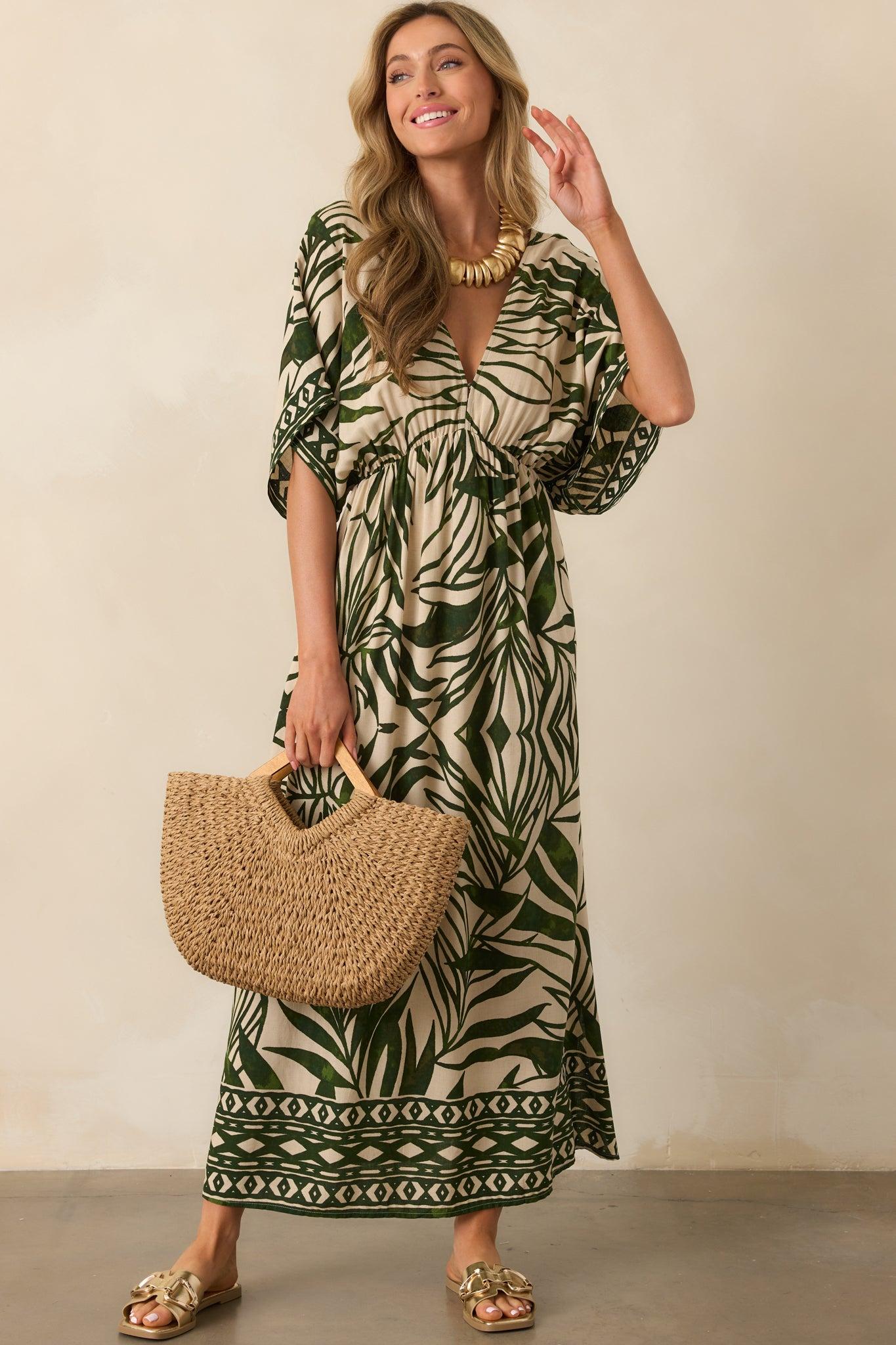 Sunshine On My Mind Green Palm Leaf Print Maxi Dress Product Image