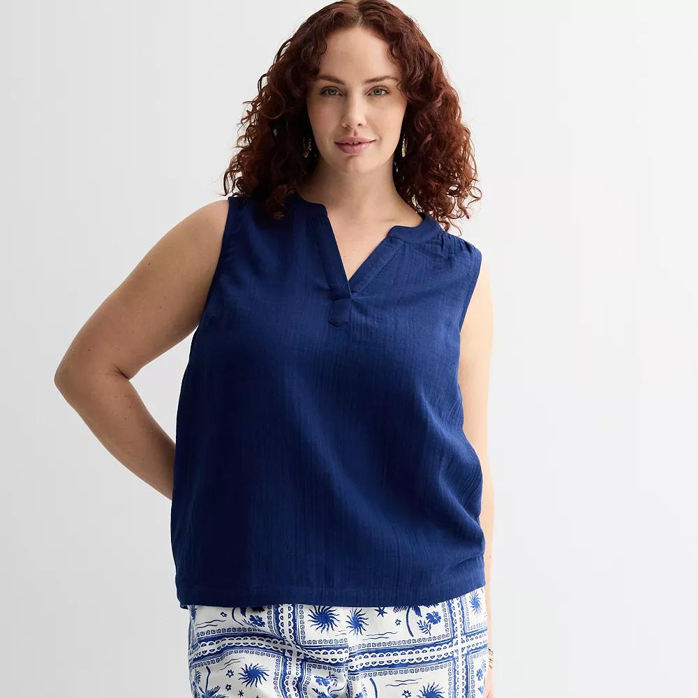 Plus Size Sonoma Goods For Life® Easy Soft Gauze Top, Women's, Size: 1XL, Blue Beauty Product Image