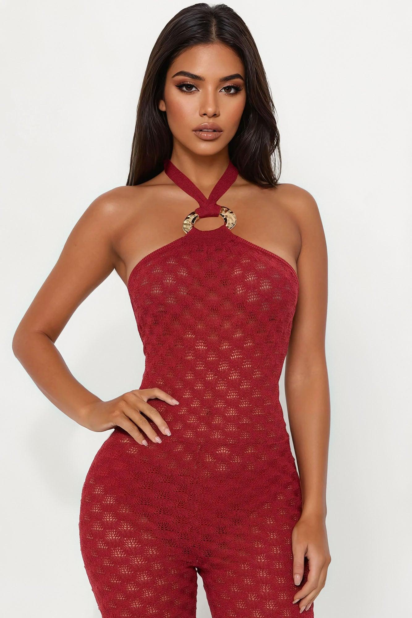 Feeling Beachy Crochet Jumpsuit - Rust Female Product Image