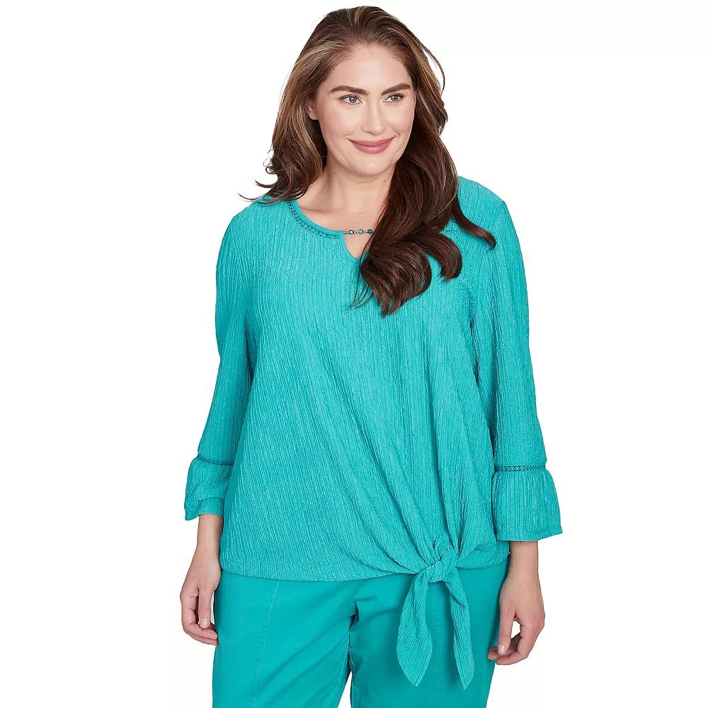 Plus Size Alfred Dunner Solid Tie Front Bell Sleeve Top, Women's, Size: 1XL, Green Product Image