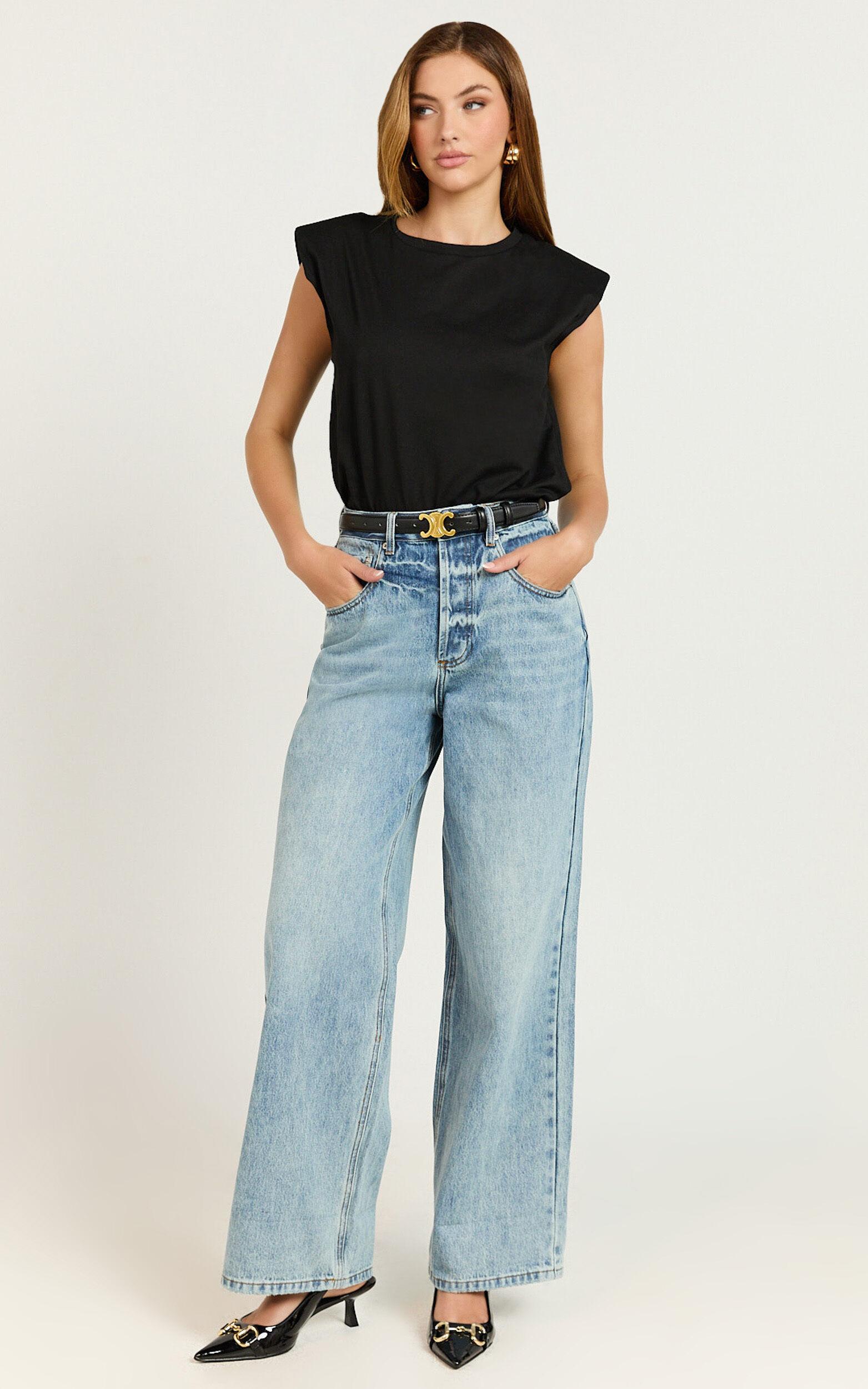 Amalie The Label - Herrera Low Rise Wide Leg Denim Jeans in Mid Blue Wash Product Image