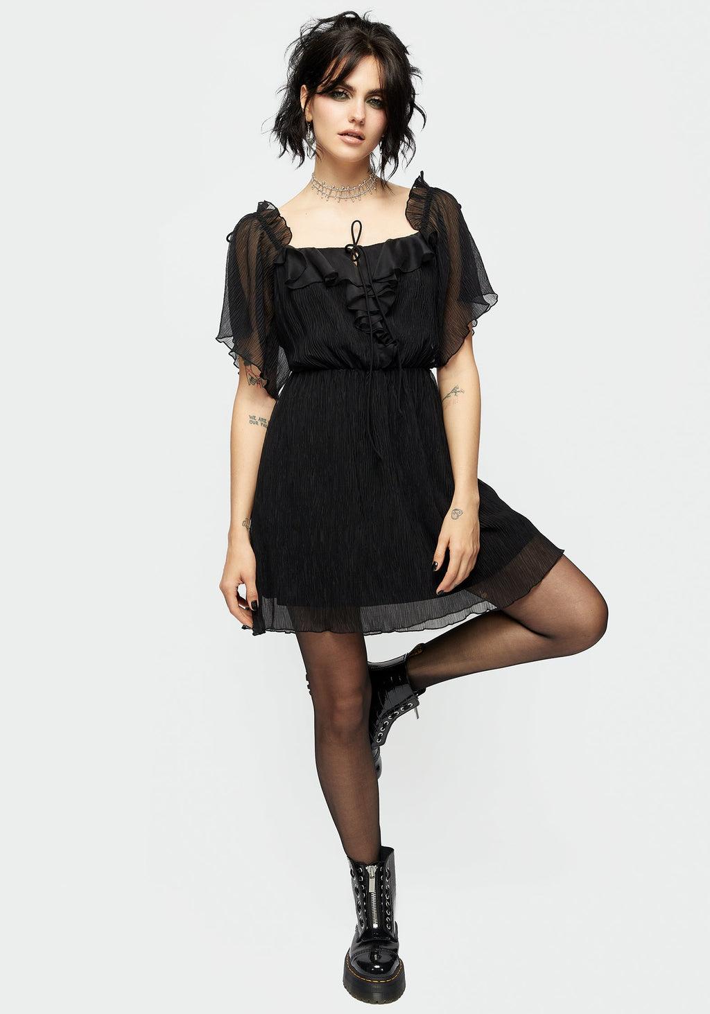 Lucien Textured Angel Sleeve Mini Dress Product Image