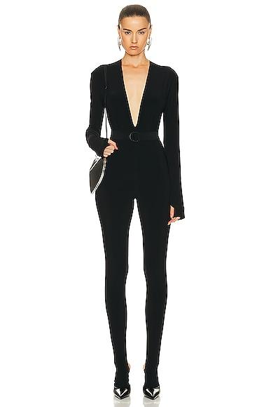 Long Sleeve Deep V Neck Catsuit Product Image