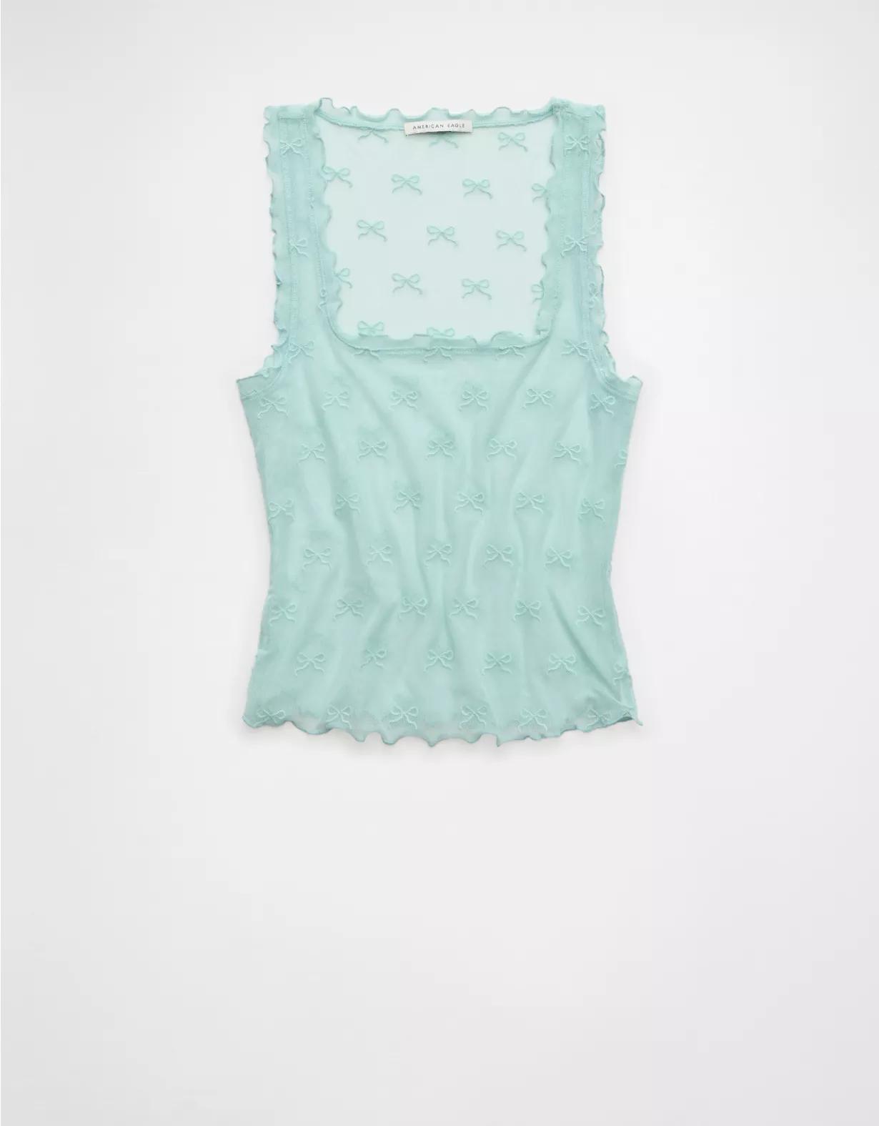 AE Square Neck Bow Mesh Tank Top Product Image