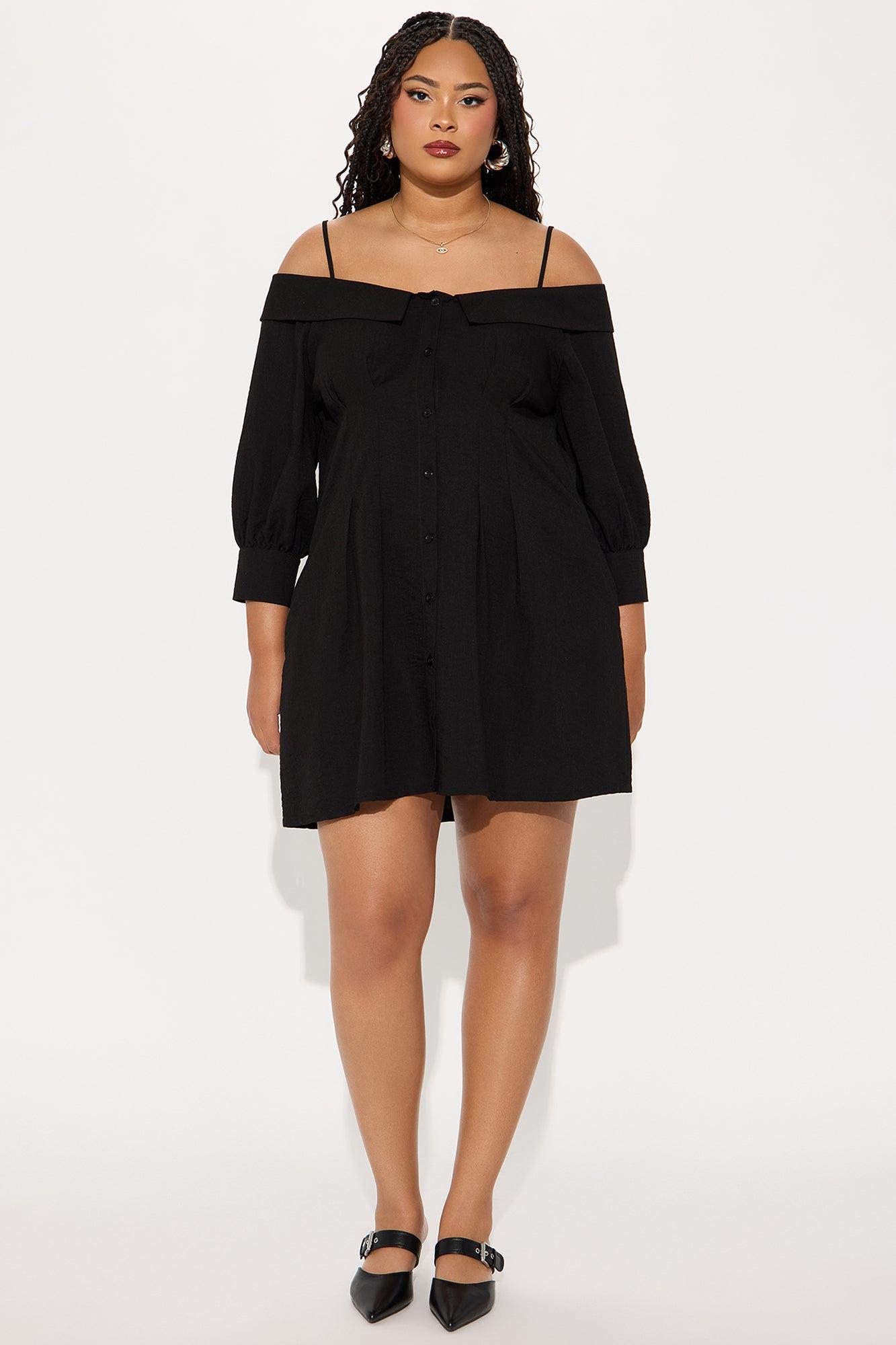 Lisa Off Shoulder Mini Dress - Black Product Image