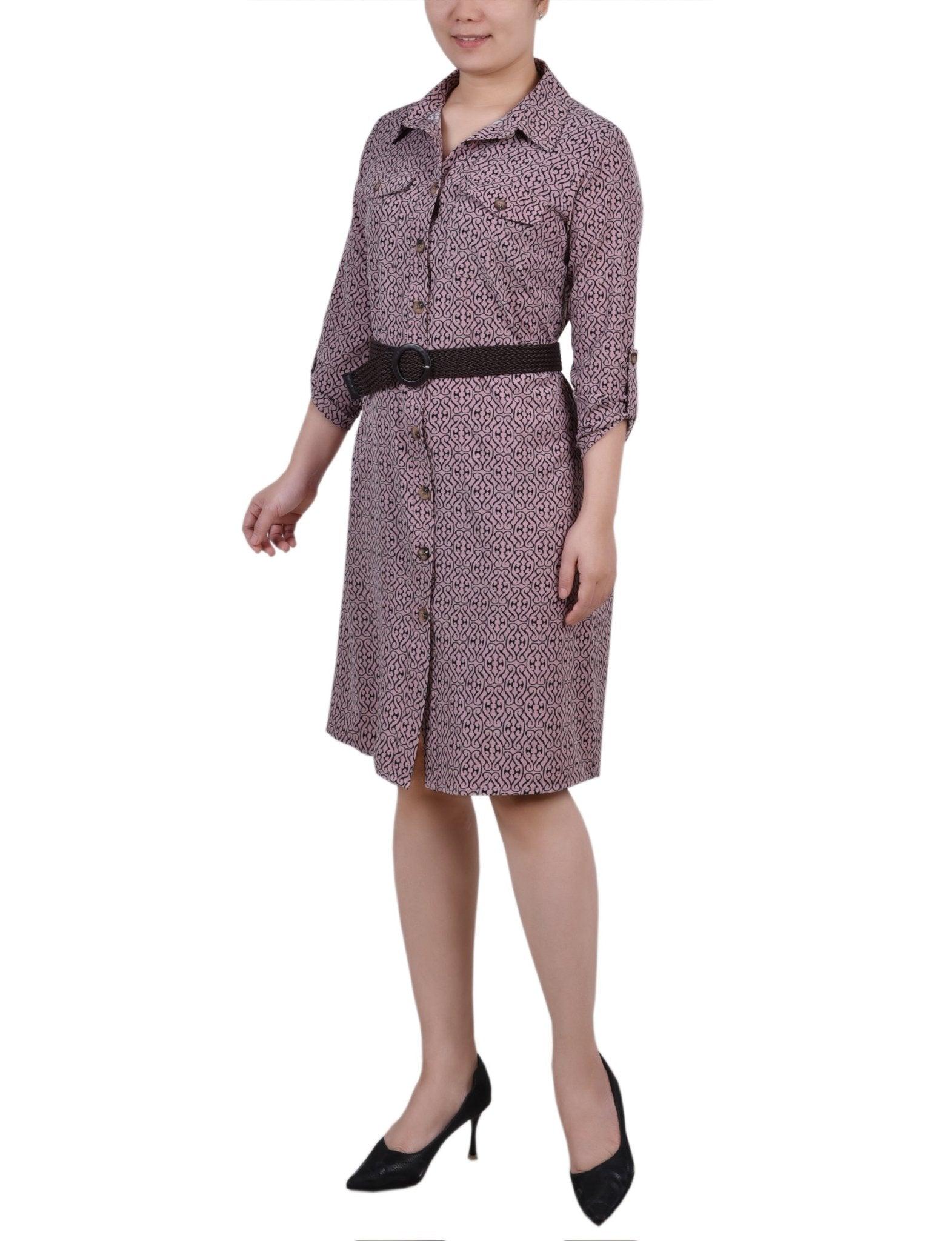 Lilas Black Swirl 3/4 Roll Tab Sleeve Shirtdress - Petite Product Image