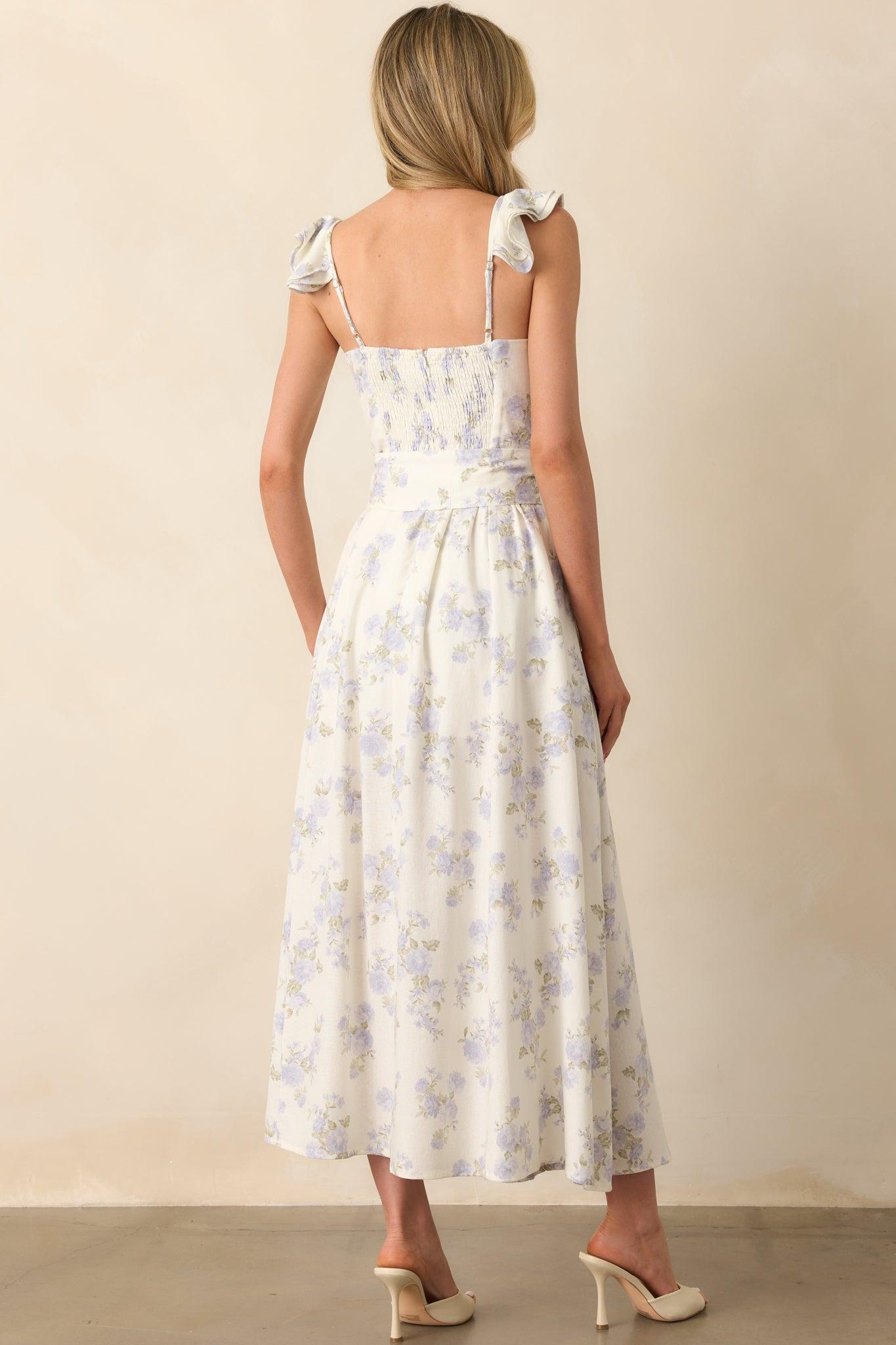 Aimee Lavender Floral Print Linen Blend Bustier Maxi Dress Product Image